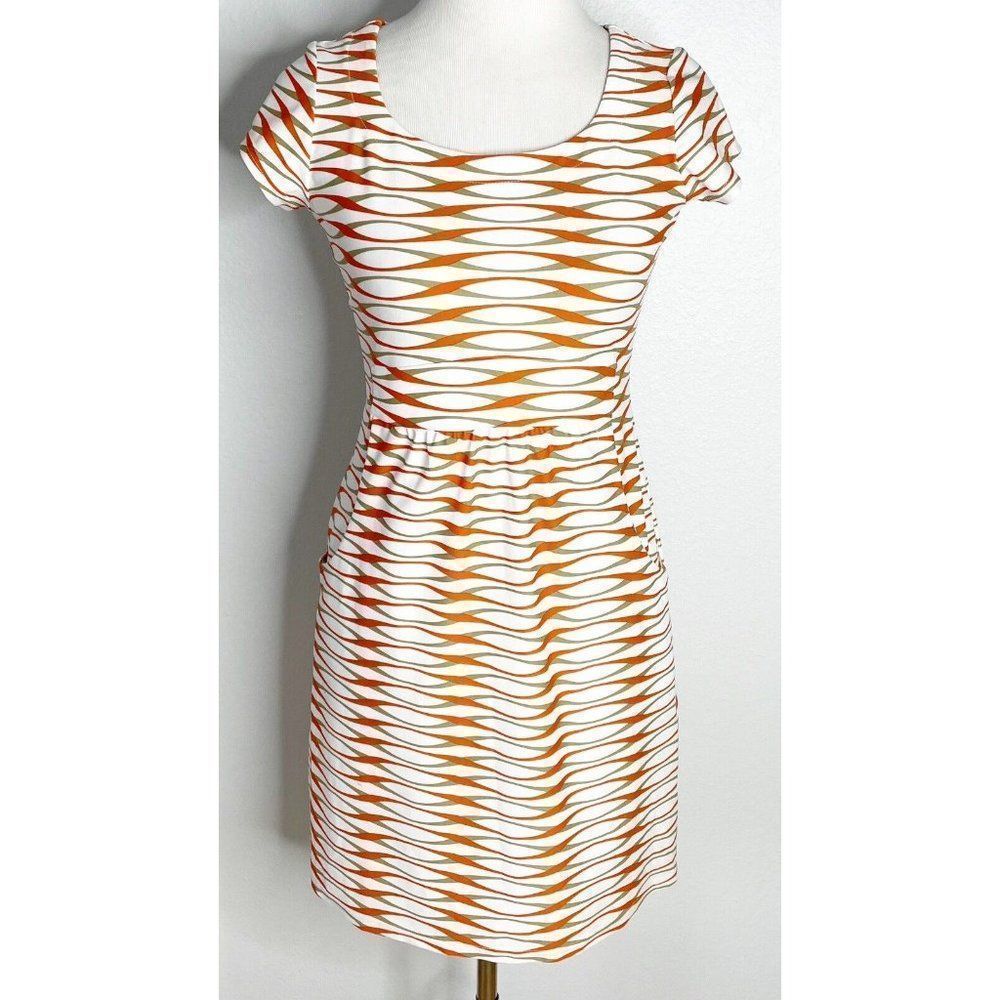 Jude Connally White Dress with Orange Wave Print